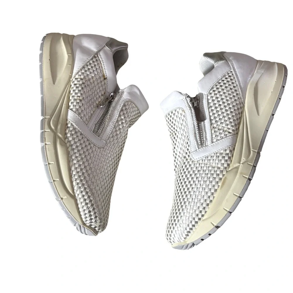 Igi&Co Woven Leather White Metallic Comfort Sneakers‎ Italy sz 9